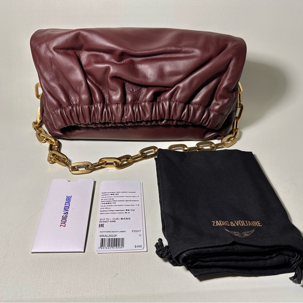 Zadig & Voltaire Rockyssime Shoulder Bag (Burgundy) - Picture 11 of 12